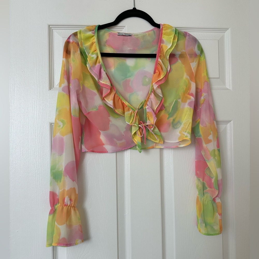 BERSHKA Floral Ruffle Blouse